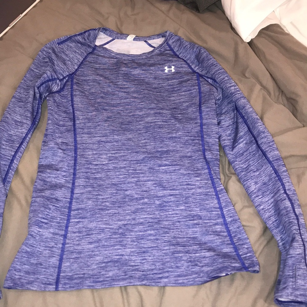 Long sleeve blue under armour women workout shirt